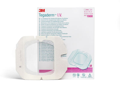 Pansement film transparent pour cathéters intraveineux 3M™ Tegaderm™fenêtre sans adhésif 1668, 12x12cm, 100/CS