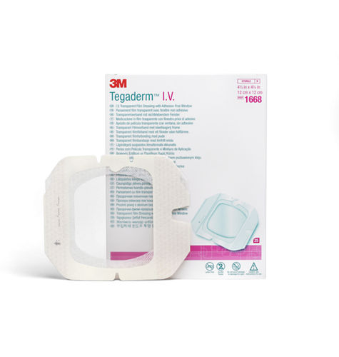 3M™ Tegaderm™ IV PORT Pansement film transparent conçu pour maintien des aiguilles de Huber avec fenêtre sans adhésif 1668.