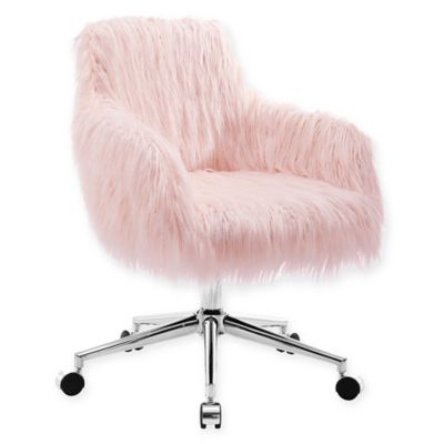 Linon Home Fiona Faux Fur Office Chair in Blush - Bed Bath & Beyond