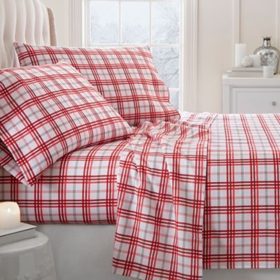 Buy Christmas Plaid Deep-Pocket Queen Flannel Sheet Set in Red from Bed Bath & Beyond