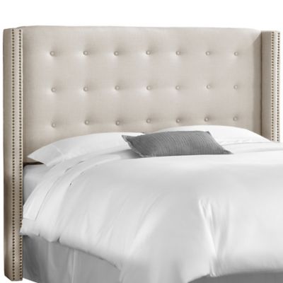 image of Skyline Nail Button Tufted Wingback Headboard in Linen Talc