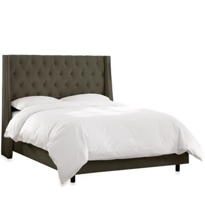 image of Skyline Tufted Nail Button Wingback Bed in Velvet Pewter