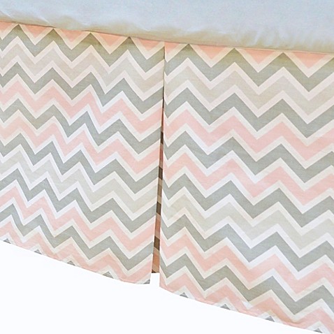 TL Care® Cotton Percale Tailored Crib Bed Skirt with Pleat in Pink/Grey