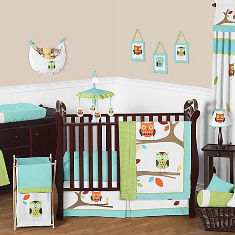 Sweet Jojo Designs Hooty 11-Piece Crib Bedding Set in Turquoise/Lime