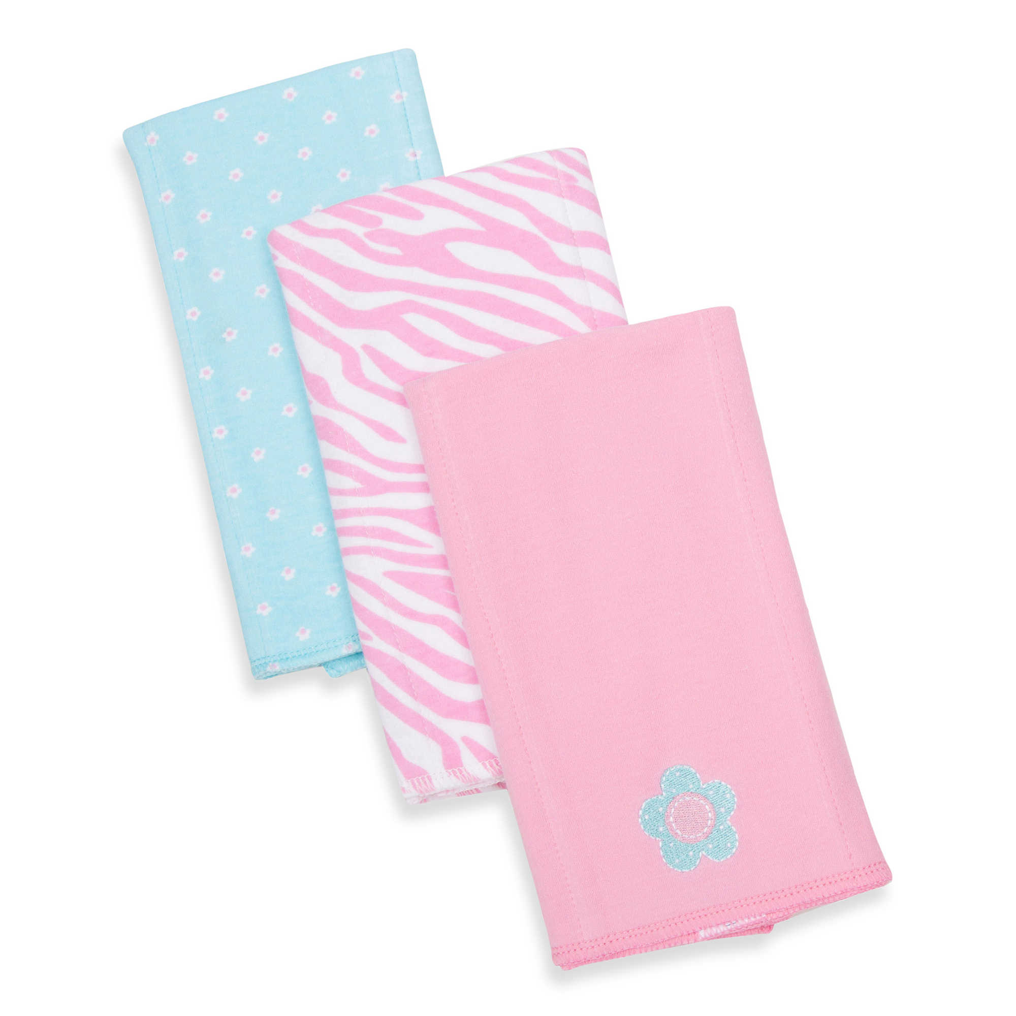 Gerber® 3-Pack Flower/Zebra Knit Burp Cloths in Pink and Blue