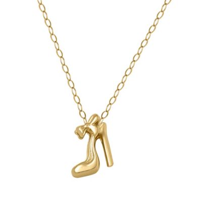 ...  10K Yellow Gold 17-Inch Chain High Heel with Bow Pendant Necklace