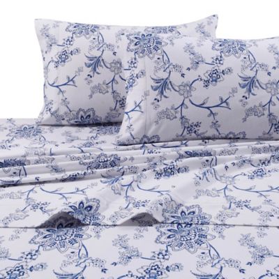 Buy Floral Print 200 GSM Deep-Pocket Twin XL Flannel Sheet Set in Blue