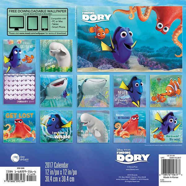 1/2 Price 2017 FINDING DORY Wall Calendar DisneyPIXAR Finding Nemo by