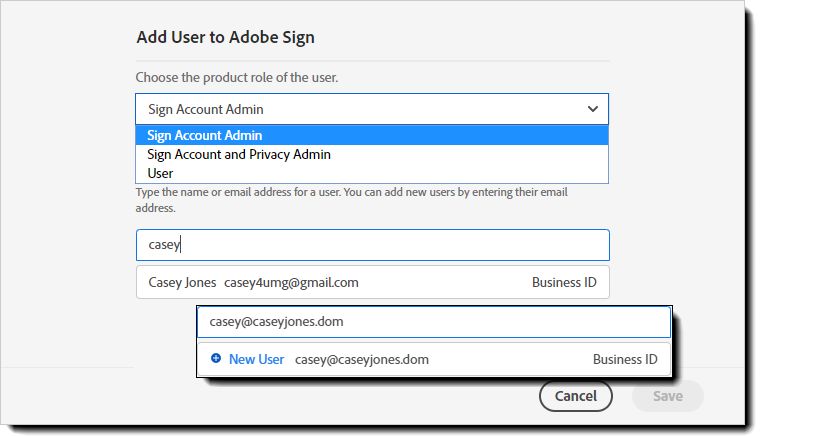 Føj bruger til Adobe Sign