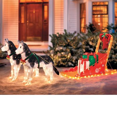 Lighted Christmas Sleigh with Huskies