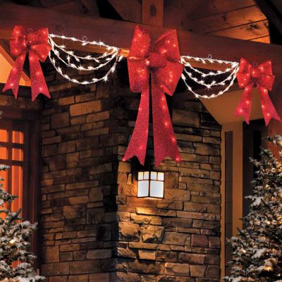Lighted Swag and Bow Set