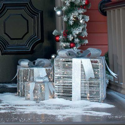 Silver Gift Boxes Christmas Decoration