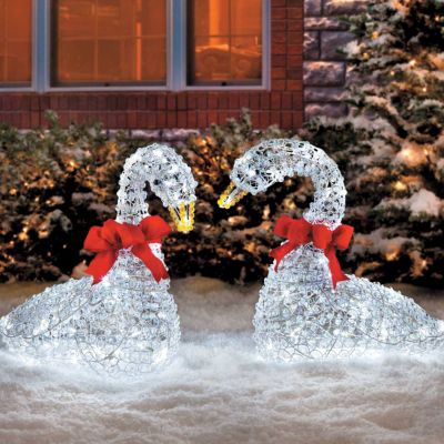 Lighted Outdoor Swans