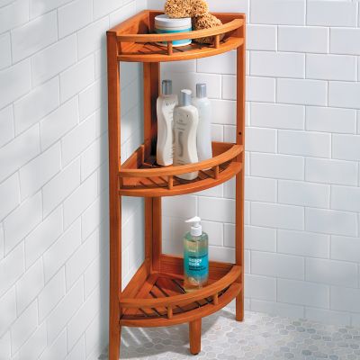 Teak Corner Stand Shelf Unit