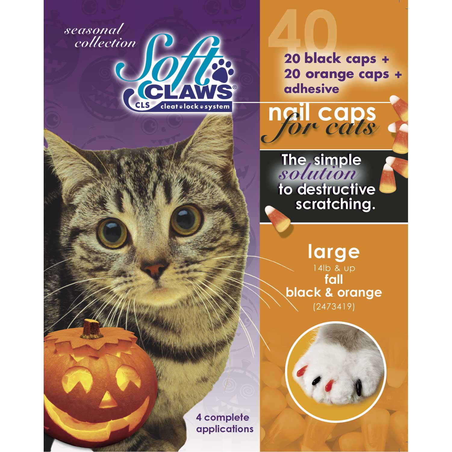 Soft Claws Seasonal Halloween Orange & Black Cat Nail Caps, Small