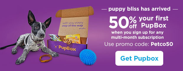 Puppy bliss has arrived. 50% off your first PupBox when you sign up for any multi-month subscription. Use promo code: Petco50. Get Pupbox.