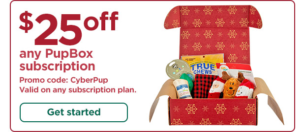 $25 off any PupBox subscription. Promo code: CyberPup. Valid on any subscription plan. Get started.