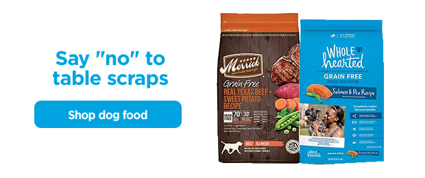 Say "no" to table scraps. Shop dog food.