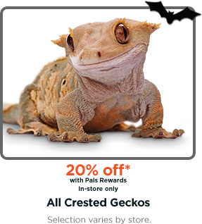 20% off* with Pals Rewards. In-store only. All Crested Geckos. Selection varies by store.