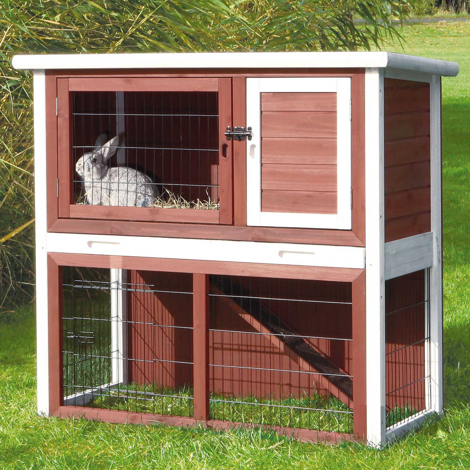 Trixie Natura Animal Hutch with Enclosure in Brown & White Petco
