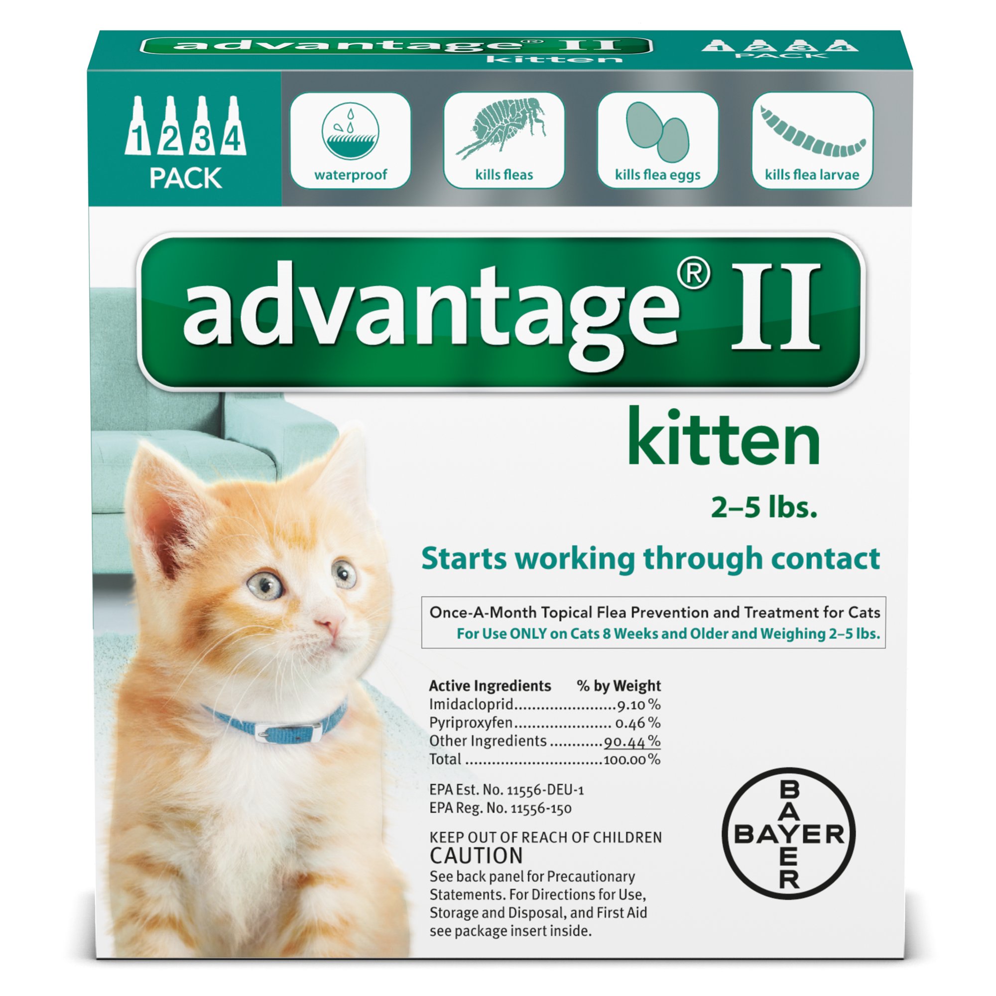 Advantage II OnceAMonth Cat & Kitten Topical Flea Treatment, 2 to 5