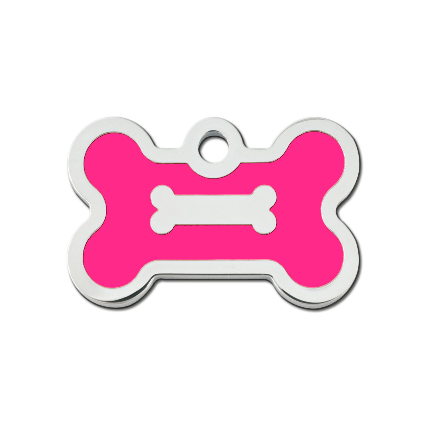 QuickTag Pink Epoxy Chrome Bone Personalized Engraved Pet ID Tag