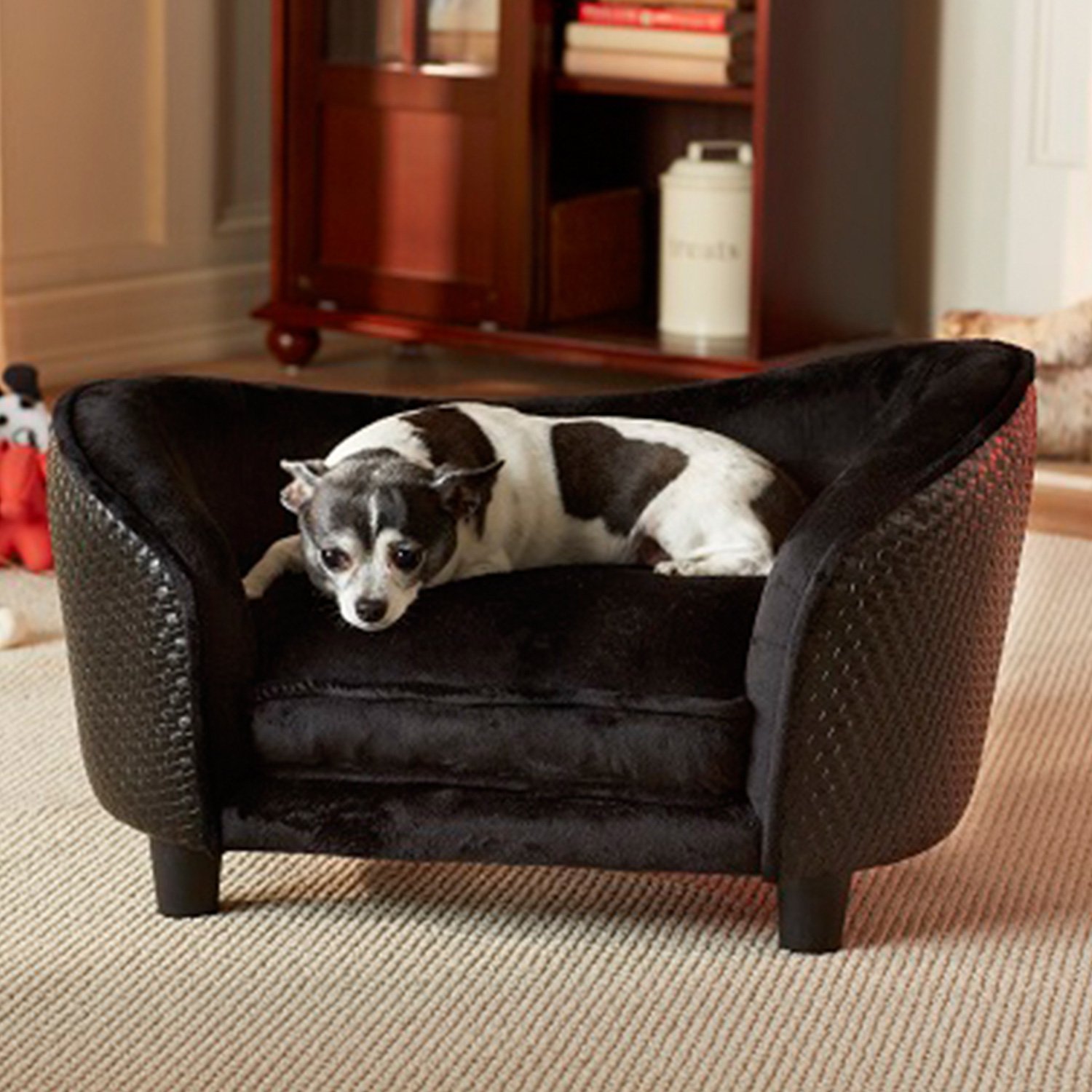 grey plush dog bed