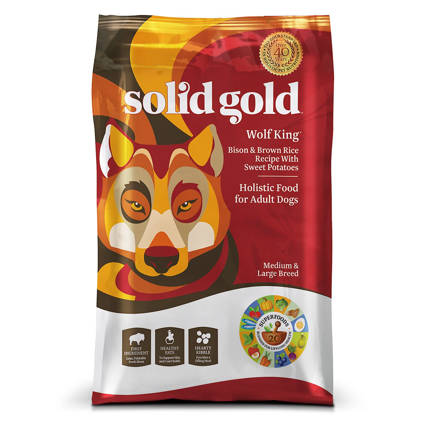 Solid Gold Wolf King Holistic Dry Dog Food, Bison, Brown 