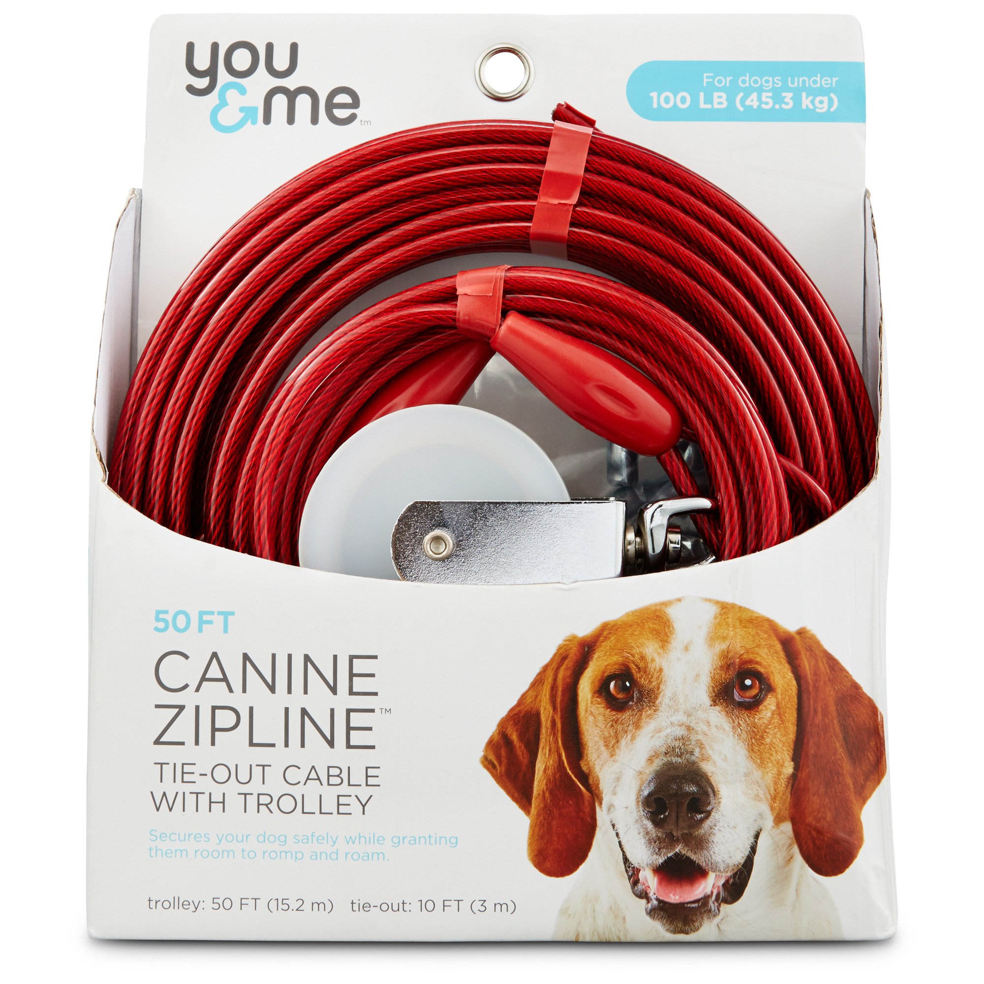 You & Me Red Large Canine Zipline Dog TieOut Cable with Trolley