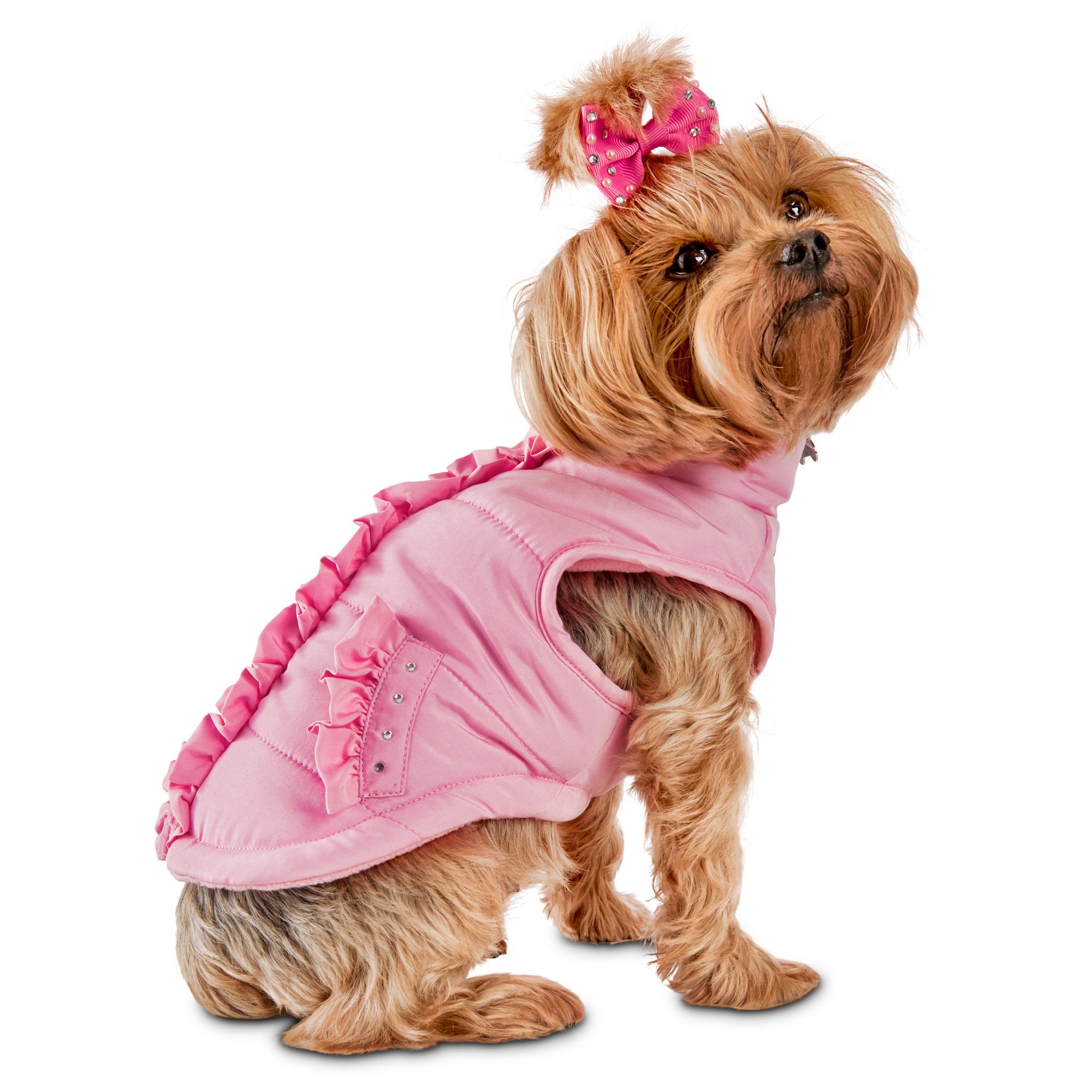 UPC 886440381172 product image for Smoochie Pooch Pink Ruffle Dog Bomber Jacket, Medium () | upcitemdb.com