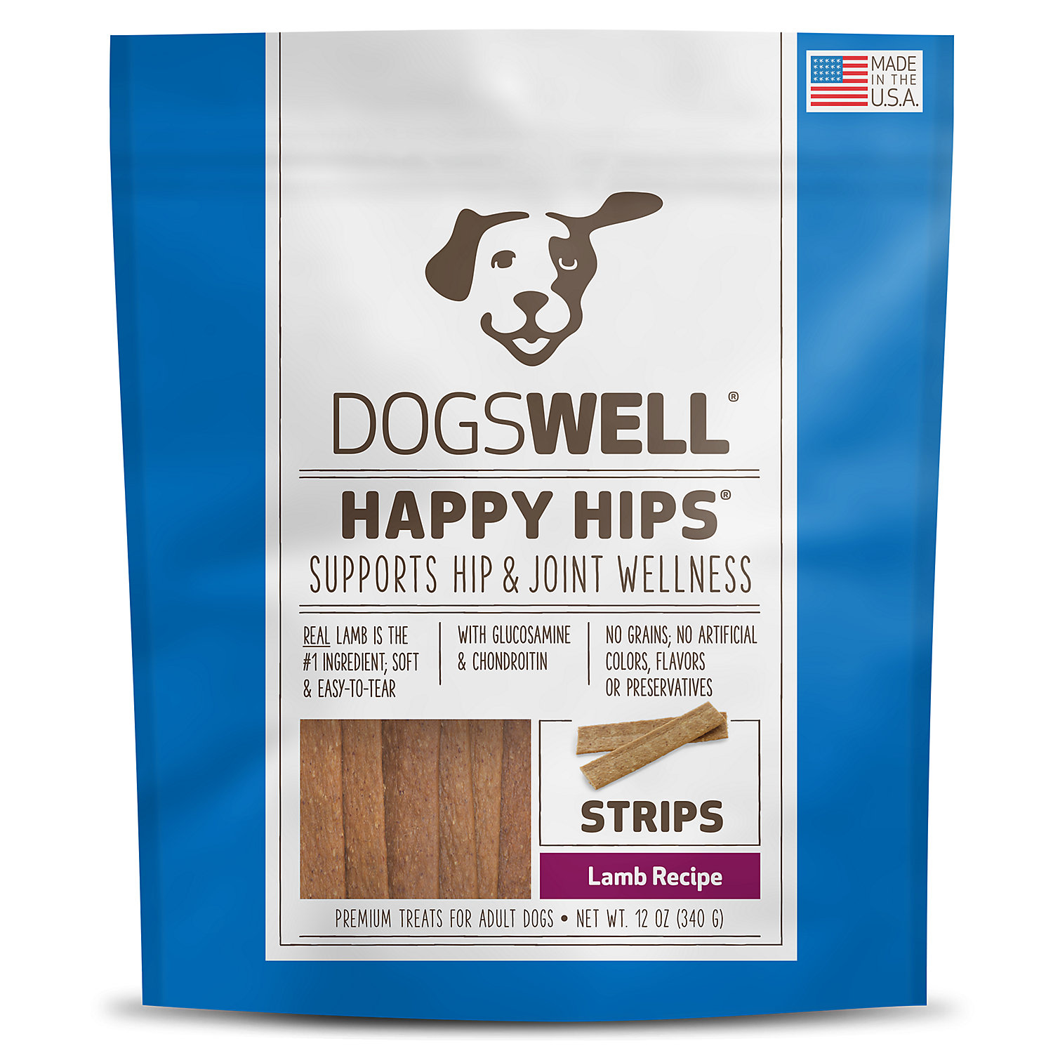 Dogswell Happy Hips Lamb Strips Dog Treats, 12oz