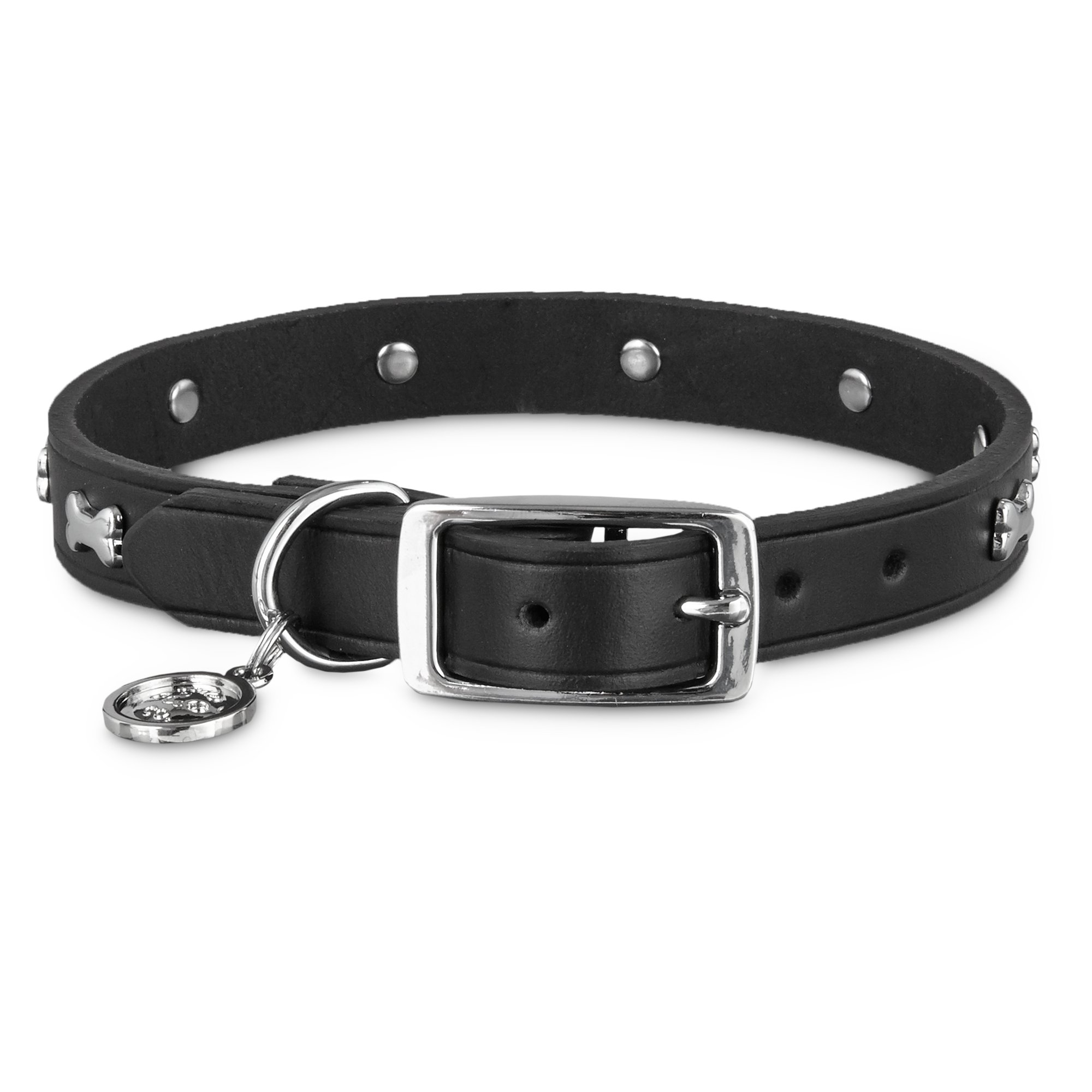 Bond & Co. Black Leather Bone Stud Collar Petco