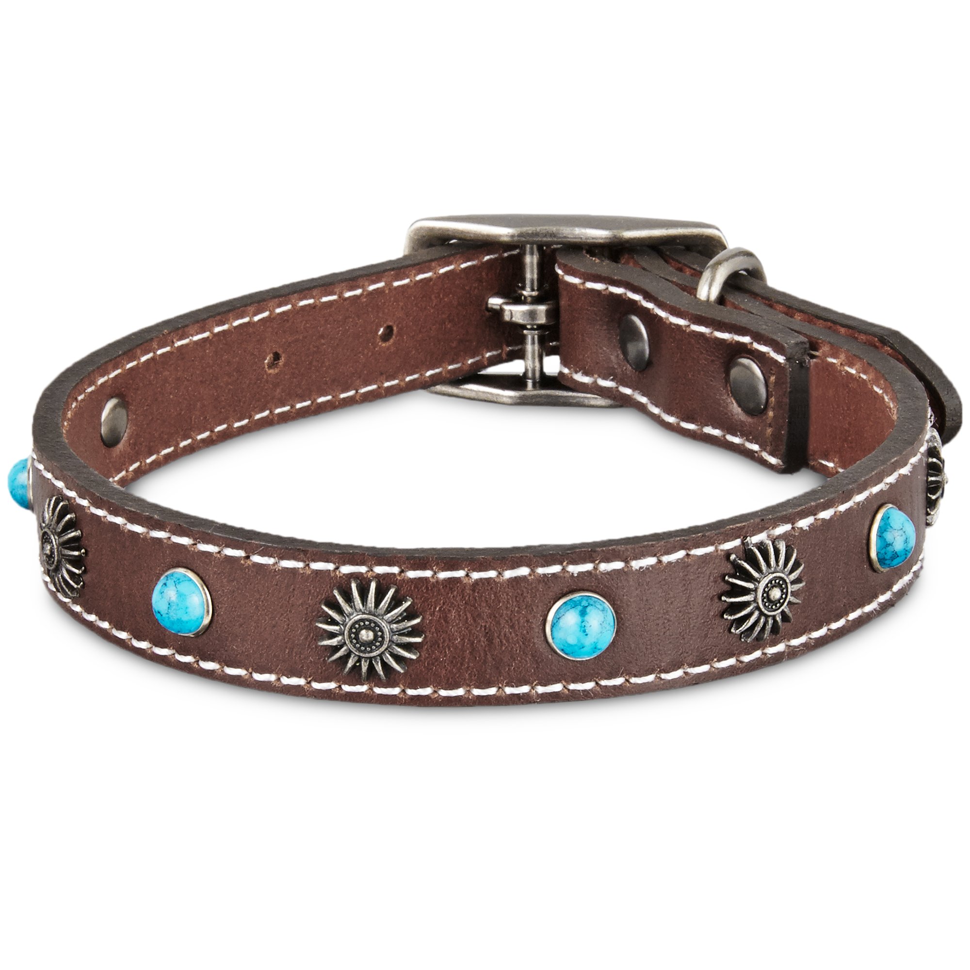 Dog Collar Companies
 Bond & Co Turquoise & Brown Leather Stud Collar