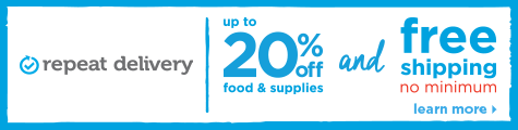 up to 20% off food & supplies & free shippning no minimum with repeat delivery - learn more