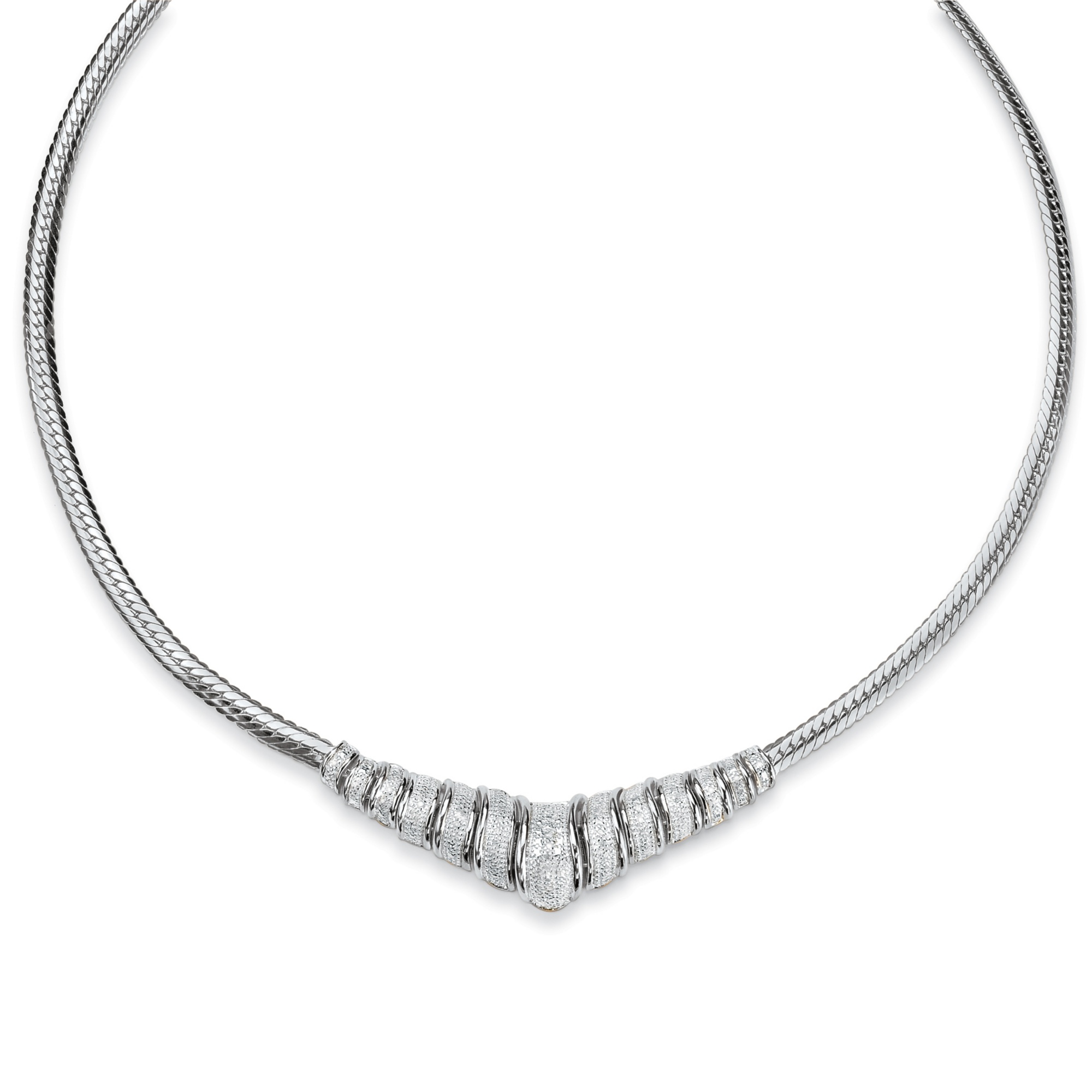 1/10 TCW Round Diamond Platinum over Sterling Silver Chevron-Shaped Snake-Chain Necklace 20