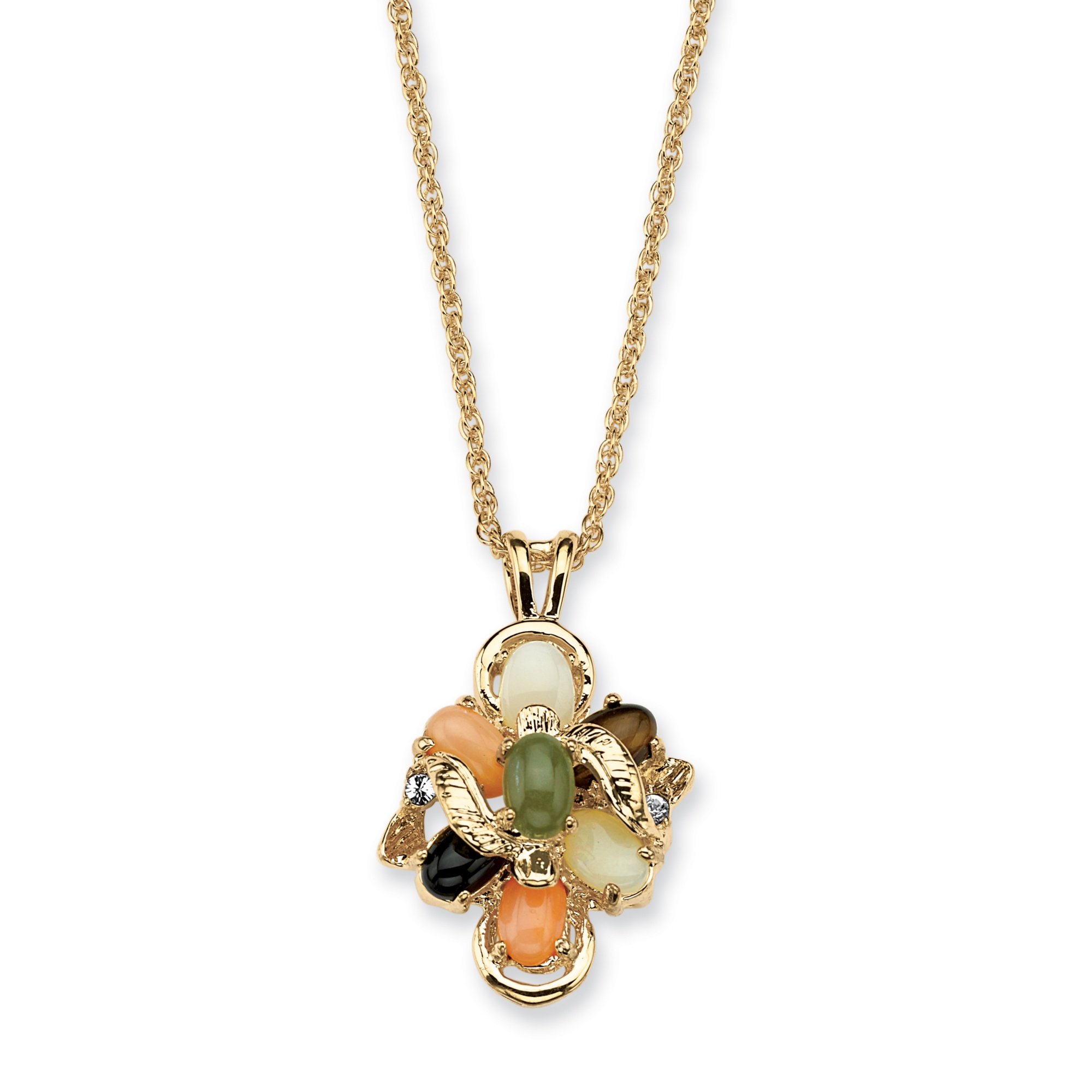 1/4 TCW Oval Shaped Multi-Gemstone Crystal Accent Goldtone Metal Drop Pendant and Chain 18