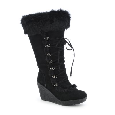 BearPaw Genoa platform wedge fur boot