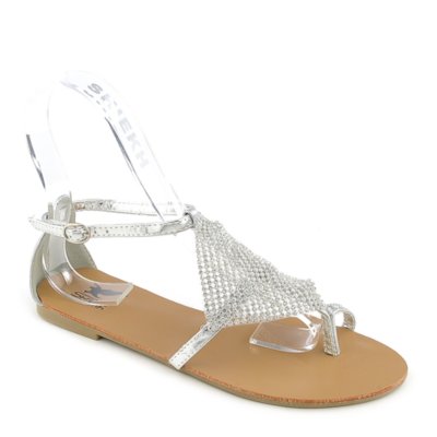 Shiekh Kylie-11 silver flat jeweled sandal
