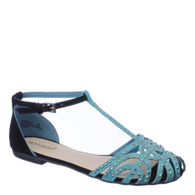 Bamboo Lynna-01 aqua blue flat jeweled sandal