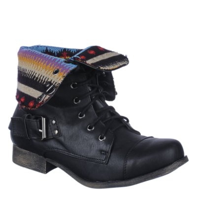 DbDk Womens Kalande1 black fold over mid calf combat boot