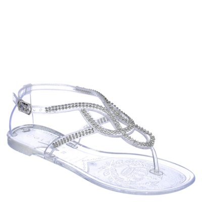 Glaze Womens Bahama-1 clear jeweled jelly flat sandal | Shiekh Shoes