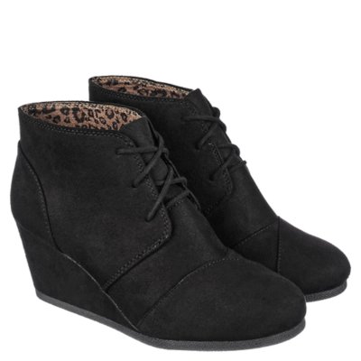 black lace wedge booties