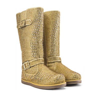 Women's MidCalf Studded Boot Urban Buckle Glitter Gold Shiekh Shoes
