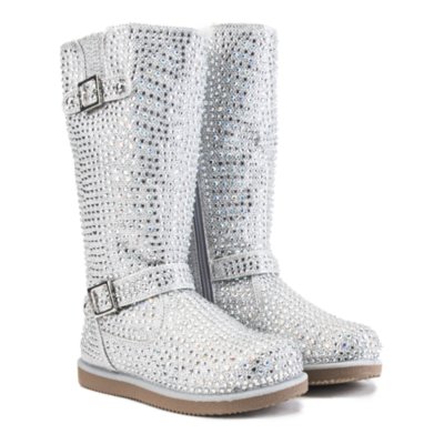 Women's MidCalf Studded Boot Urban Buckle Glitter Silver Shiekh Shoes