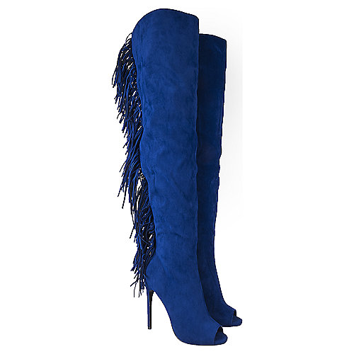 Women's Thigh-High Fringe Boot Rose Blue | Shiekh Shoes