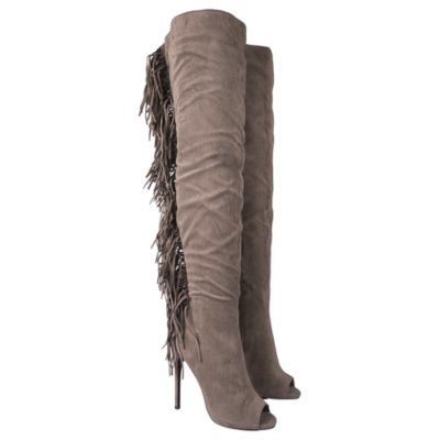 thigh high fringe boots