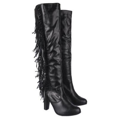Women's KneeHigh Leather Fringe Boot Apollo3 Black Shiekh Shoes