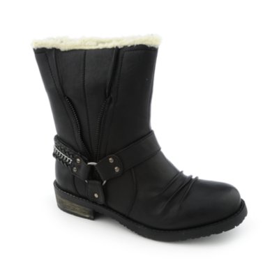 Yoki Piper womens low heel fur midcalf riding boot