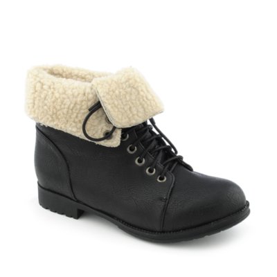 Yoki Wanda womens low heel fur ankle boot