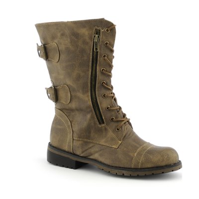 Womens Low Heel Combat Boots Nature Breeze Lug12 Calf Boots Brown